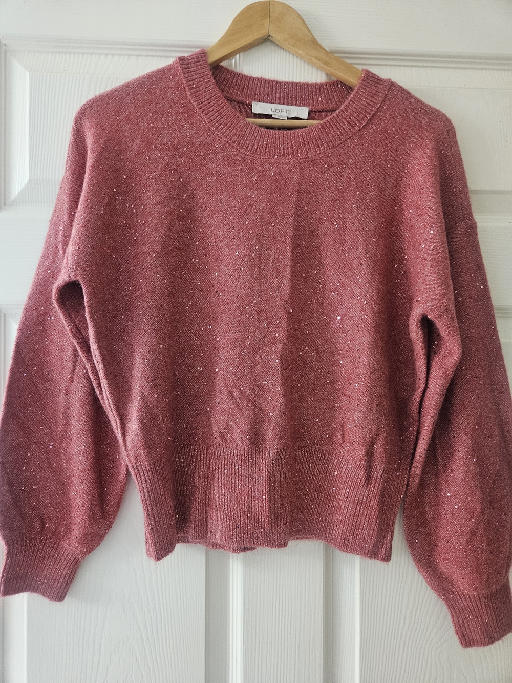 LOFT Rose-Mauve Sparkle Crewneck Sweater
